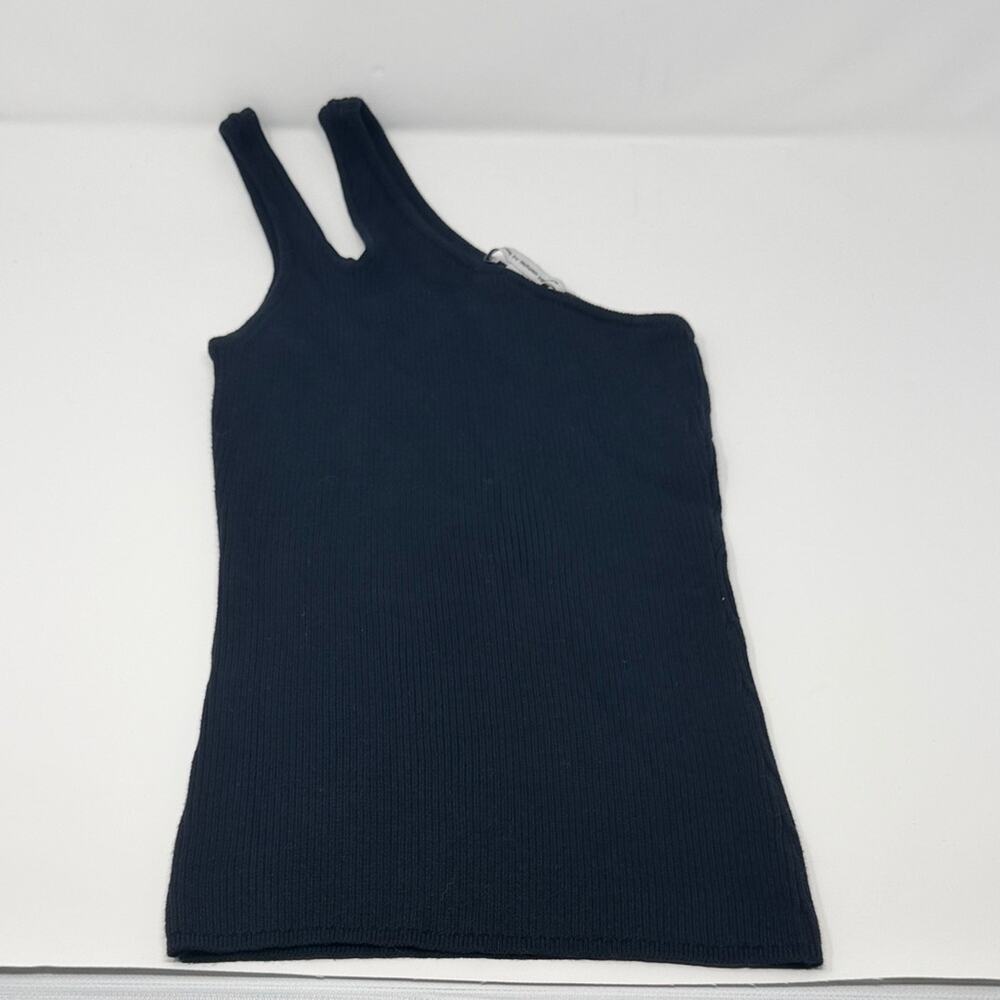 Cotton by Autumn Cashmere One Shoulder Ribbed Top - Black - Small